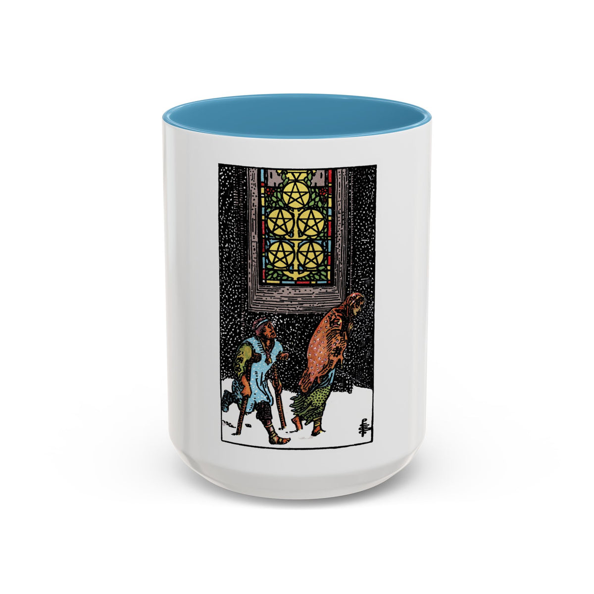 The 5 of Pentacles (Tarot Card) Accent Coffee Mug