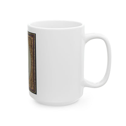 Unidentified Soldier In Confederate Infantry Uniform With Musket And Bowie Knife (U.S. Civil War) White Coffee Mug