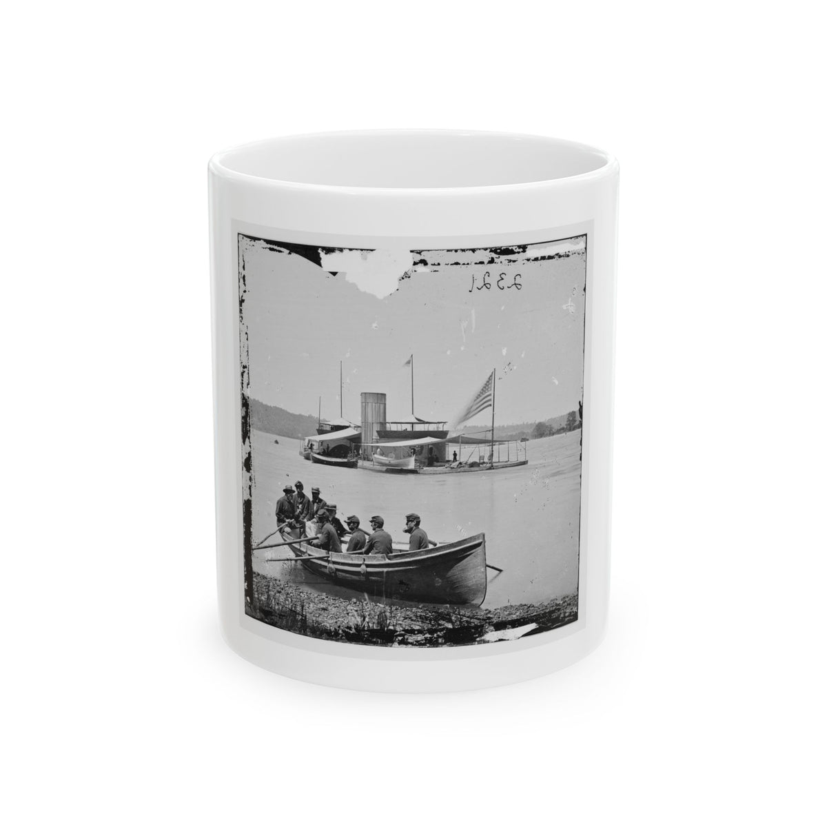 James River, Va. Monitor U.S.S. Onondaga; Soldiers In Rowboat In Foreground (U.S. Civil War) White Coffee Mug