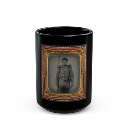 Unidentified Soldier In Ohio Volunteer Militia Uniform With Bedroll And Musket (U.S. Civil War) Black Coffee Mug