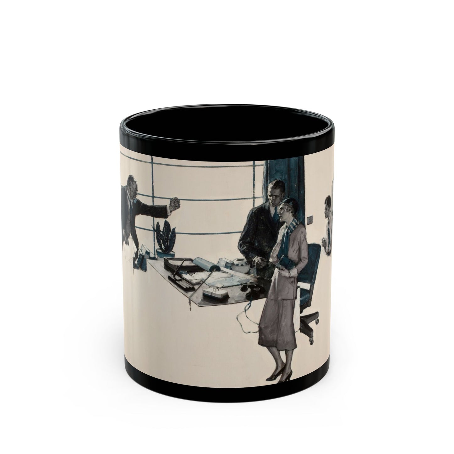 Couple in Modern Office, 1931 - Black Coffee Mug-11oz-Go Mug Yourself