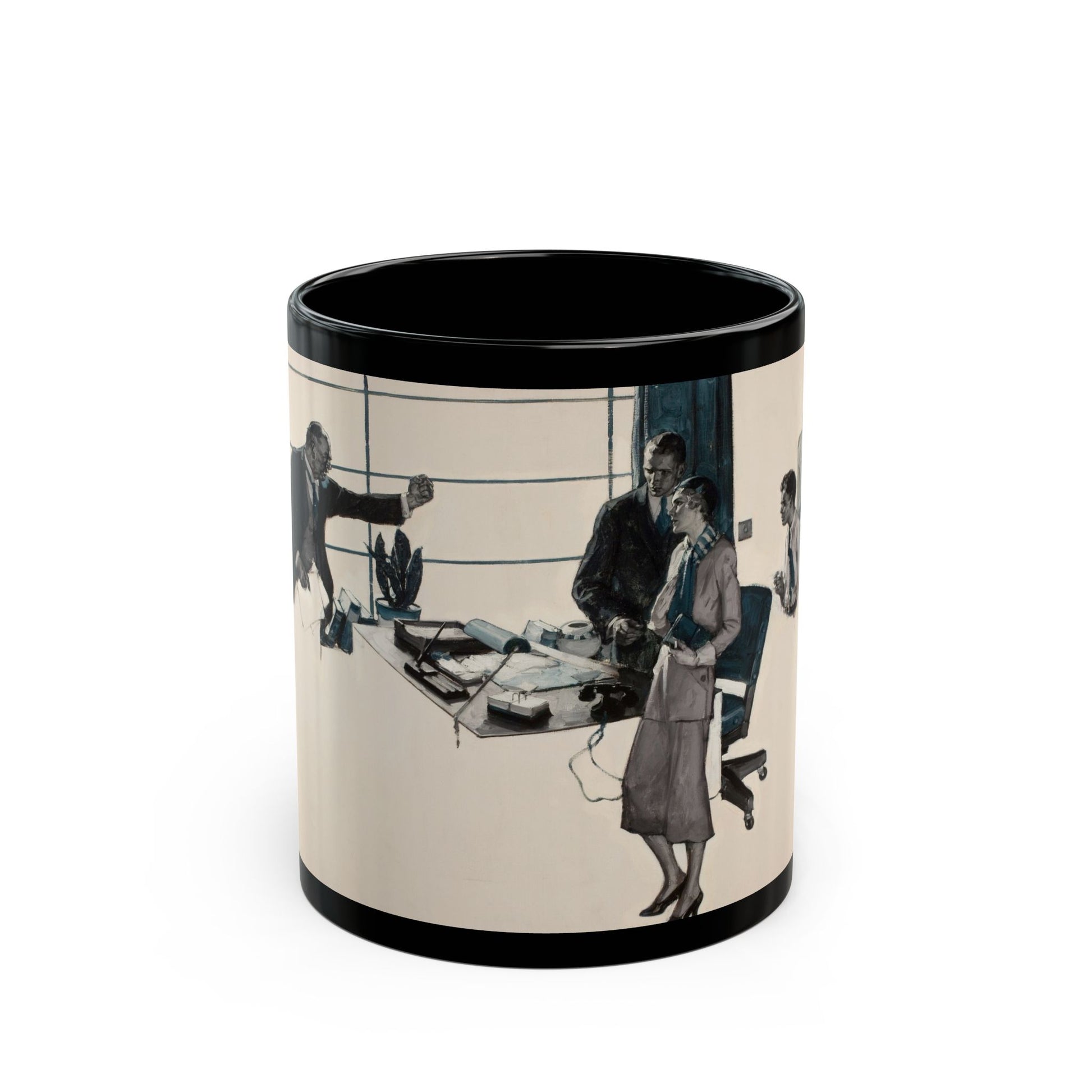 Couple in Modern Office, 1931 - Black Coffee Mug-11oz-Go Mug Yourself