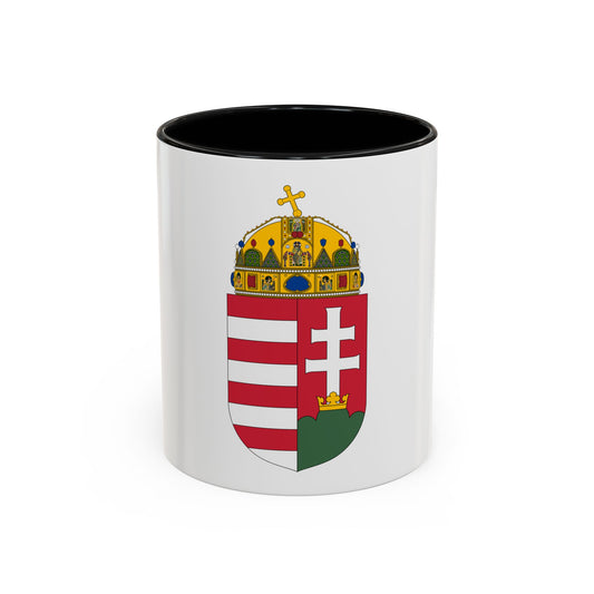 Coat of arms with a gold jewelled crown above a red and white striped shield and a white double cross.