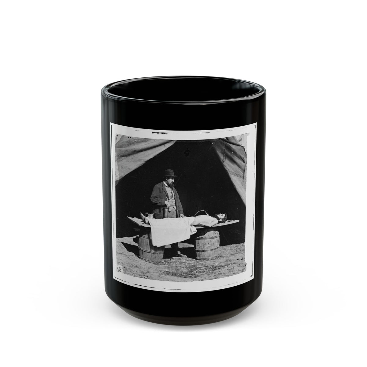 Unknown Location. Embalming Surgeon At Work On Soldier's Body (U.S. Civil War) Black Coffee Mug