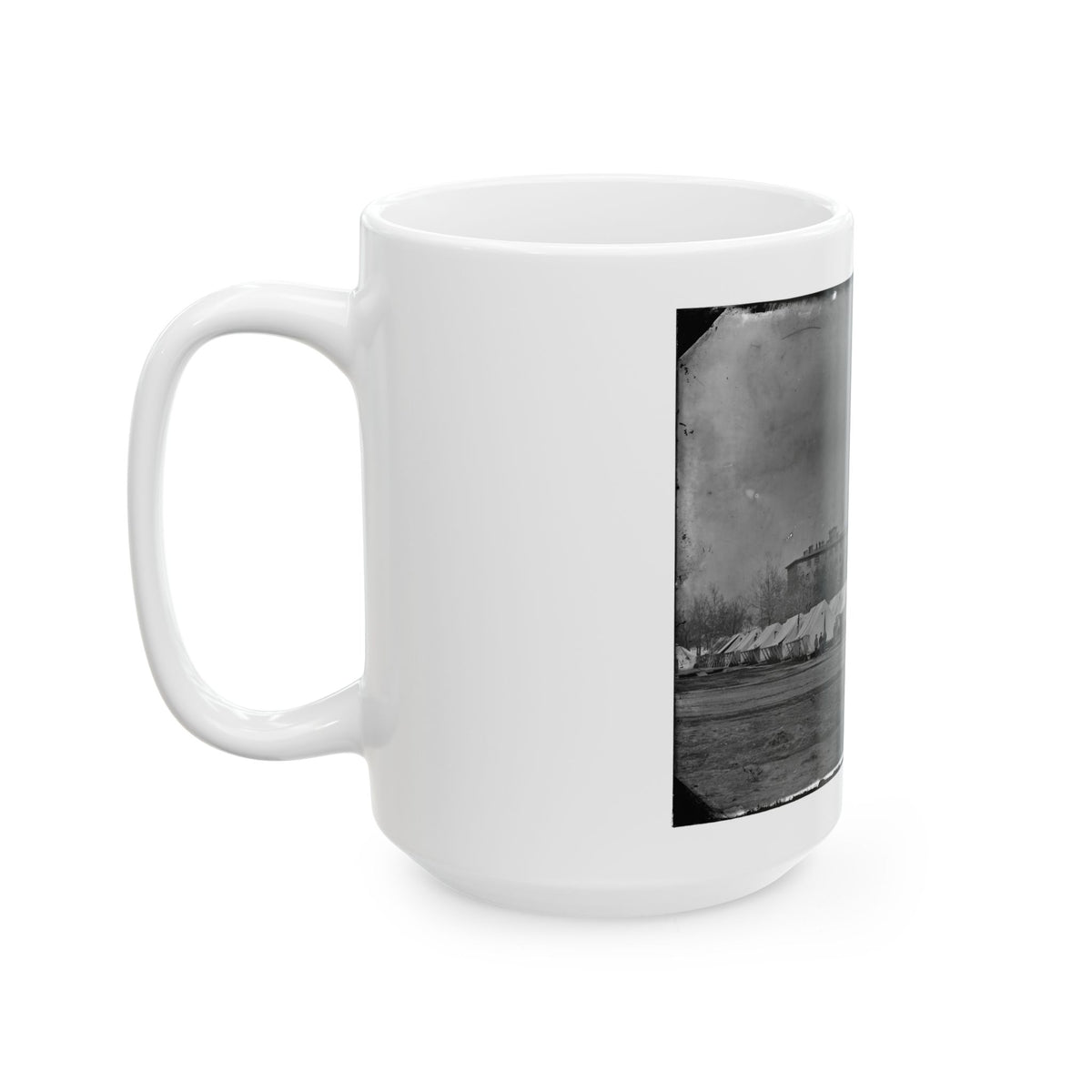 Washington, D.C. Hospital Tents At Camp Carver, With Columbian College Building (U.S. Civil War) White Coffee Mug