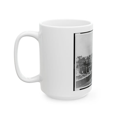 View Of Atlanta, Georgia, With Railroad Cars In Left Foreground (U.S. Civil War) White Coffee Mug