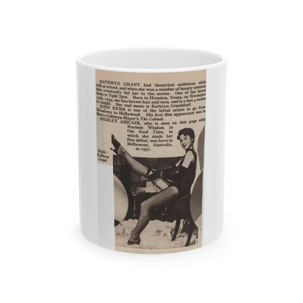 Kathryn Grant #129 - 3x4.75 Small B&W Pin-Up Magazine Clipping & Brief Article (Vintage Female Icon) White Coffee Mug-11oz-Go Mug Yourself