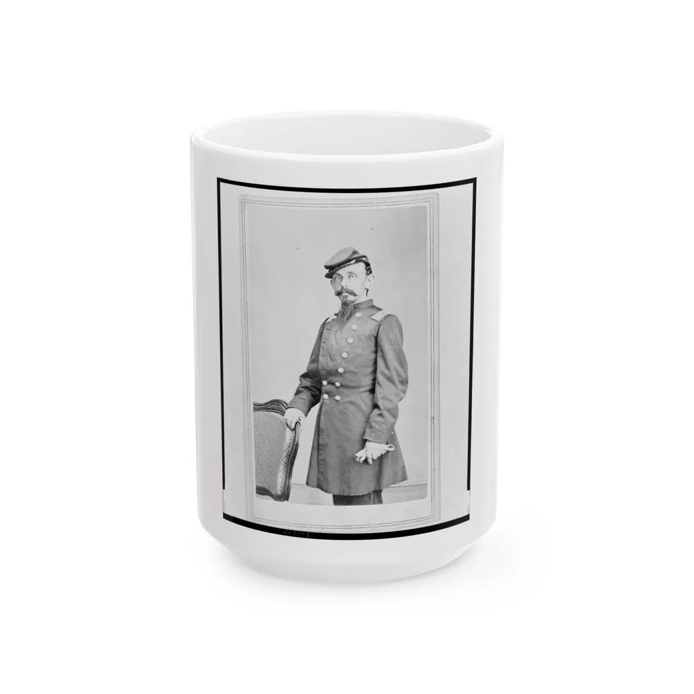 Colonel Adolph Dengler, 43rd Illinois Infantry, Union Officer, Three-Quarter-Length Portrait, Standing, Facing Front (U.S. Civil War) White Coffee Mug-15oz-Go Mug Yourself