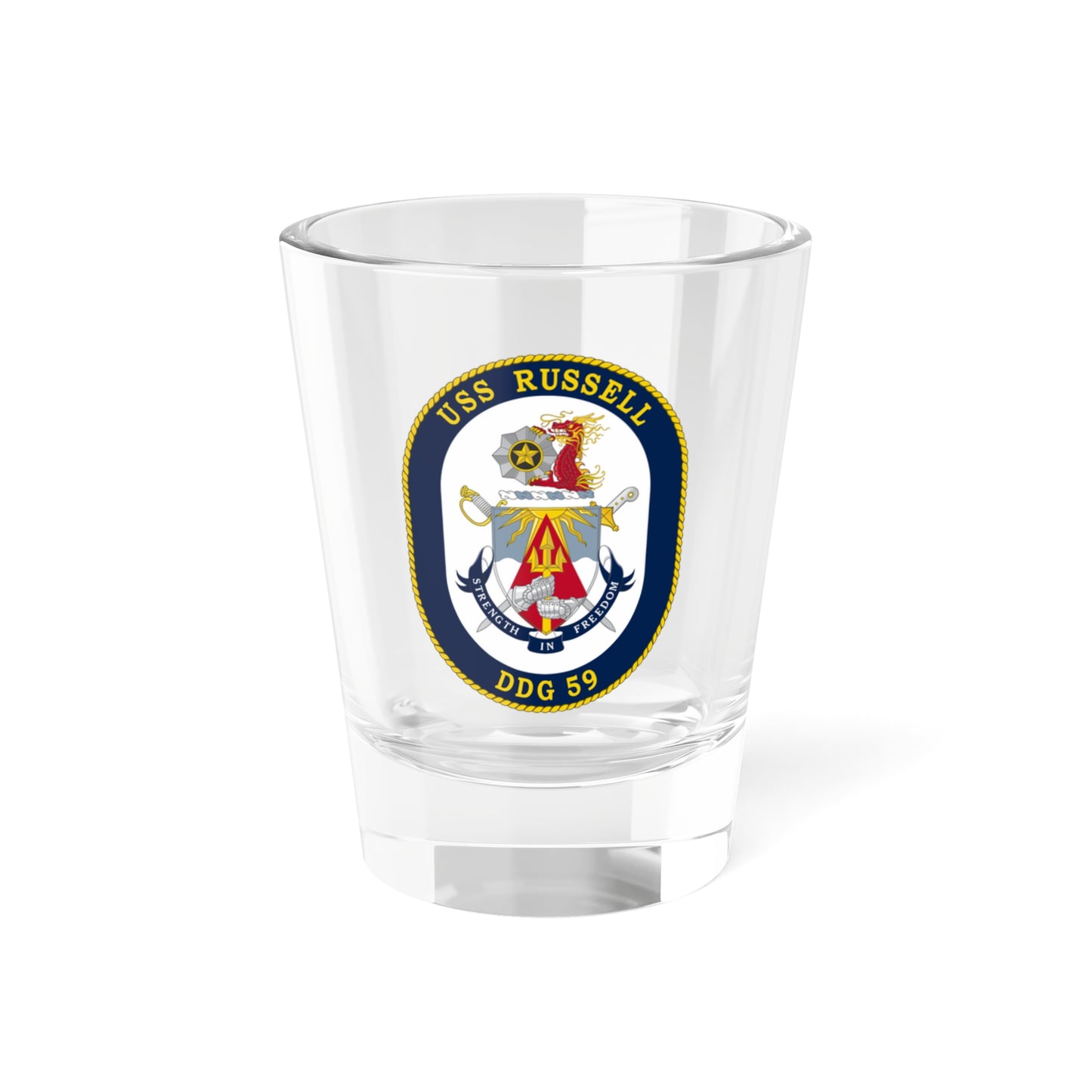 USS Russell DDG 59 Crest (U.S. Navy) Shot Glass 1.5oz