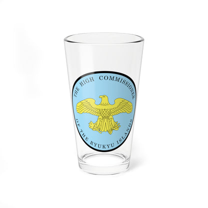 Yellow eagle with spread wings centred in a pale blue circular seal with black lettering around the rim on white.