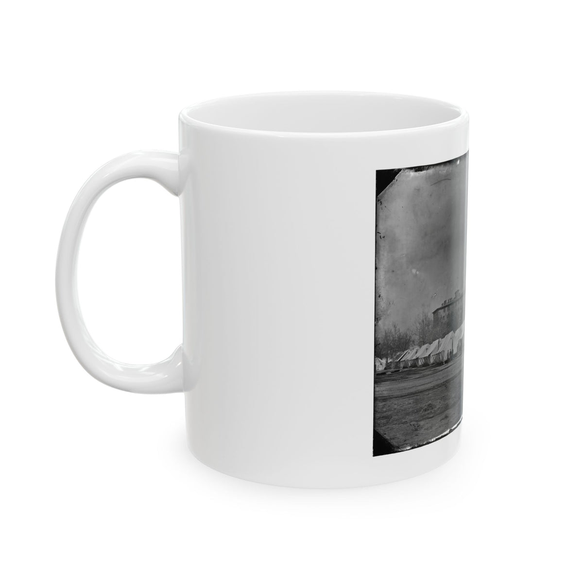 Washington, D.C. Hospital Tents At Camp Carver, With Columbian College Building (U.S. Civil War) White Coffee Mug