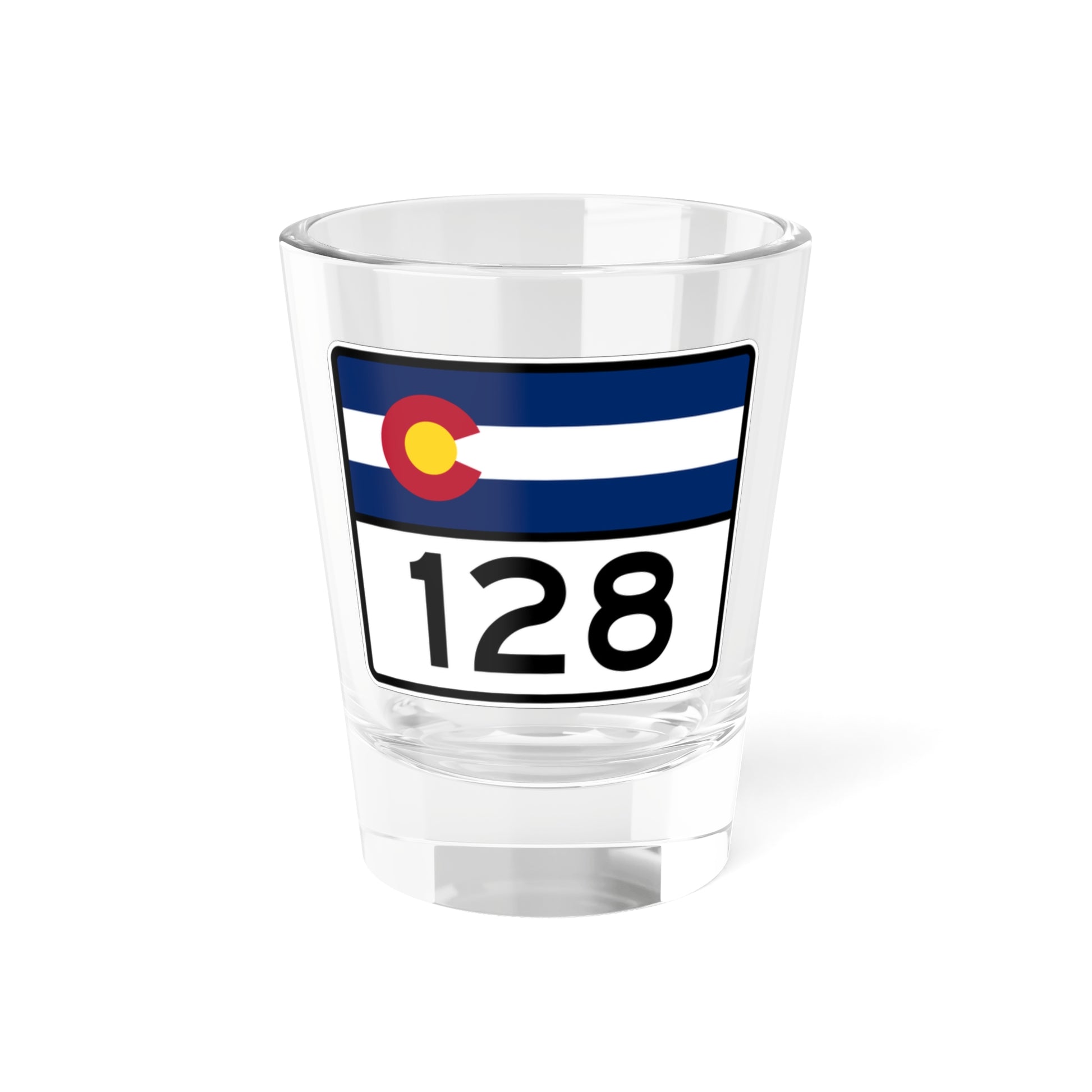 Colorado 128 wide (Colorado) (Road Sign) Shot Glass 1.5oz-1.5oz-Go Mug Yourself