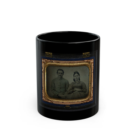 Unidentified Soldier In Union First Sergeant's Uniform And Unidentified Woman In Dress (U.S. Civil War) Black Coffee Mug