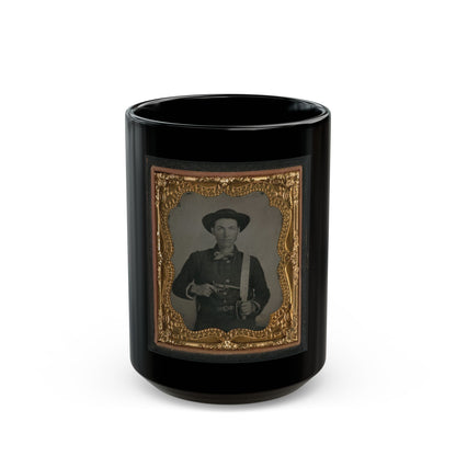 Unidentified Soldier In Confederate Uniform And Round Hat With Baby Colt Dragoon Revolver And D-Guard Bowie Knife (U.S. Civil War) Black Coffee Mug