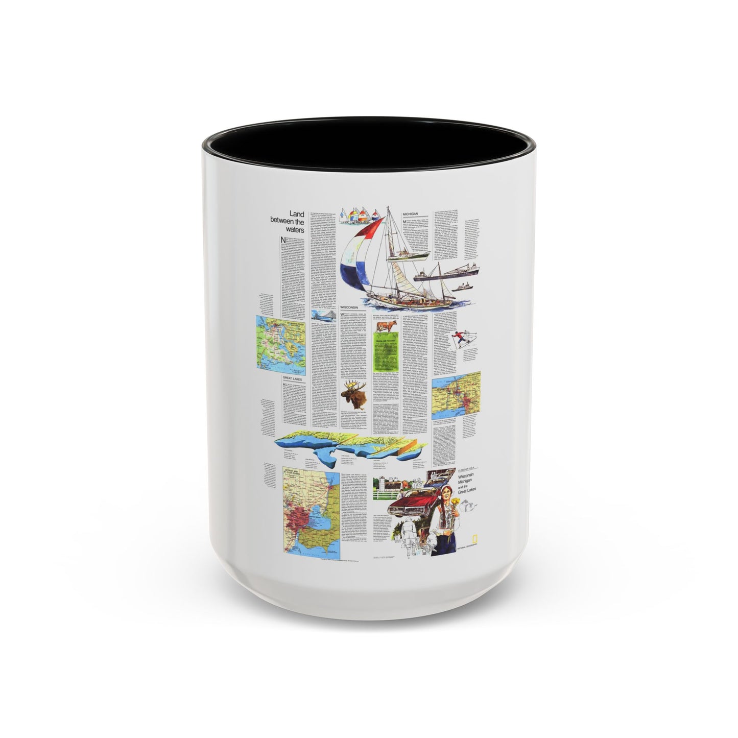 USA - Wisconsin, Michigan ,Great Lakes 2 (1973) (Map) Accent Coffee Mug