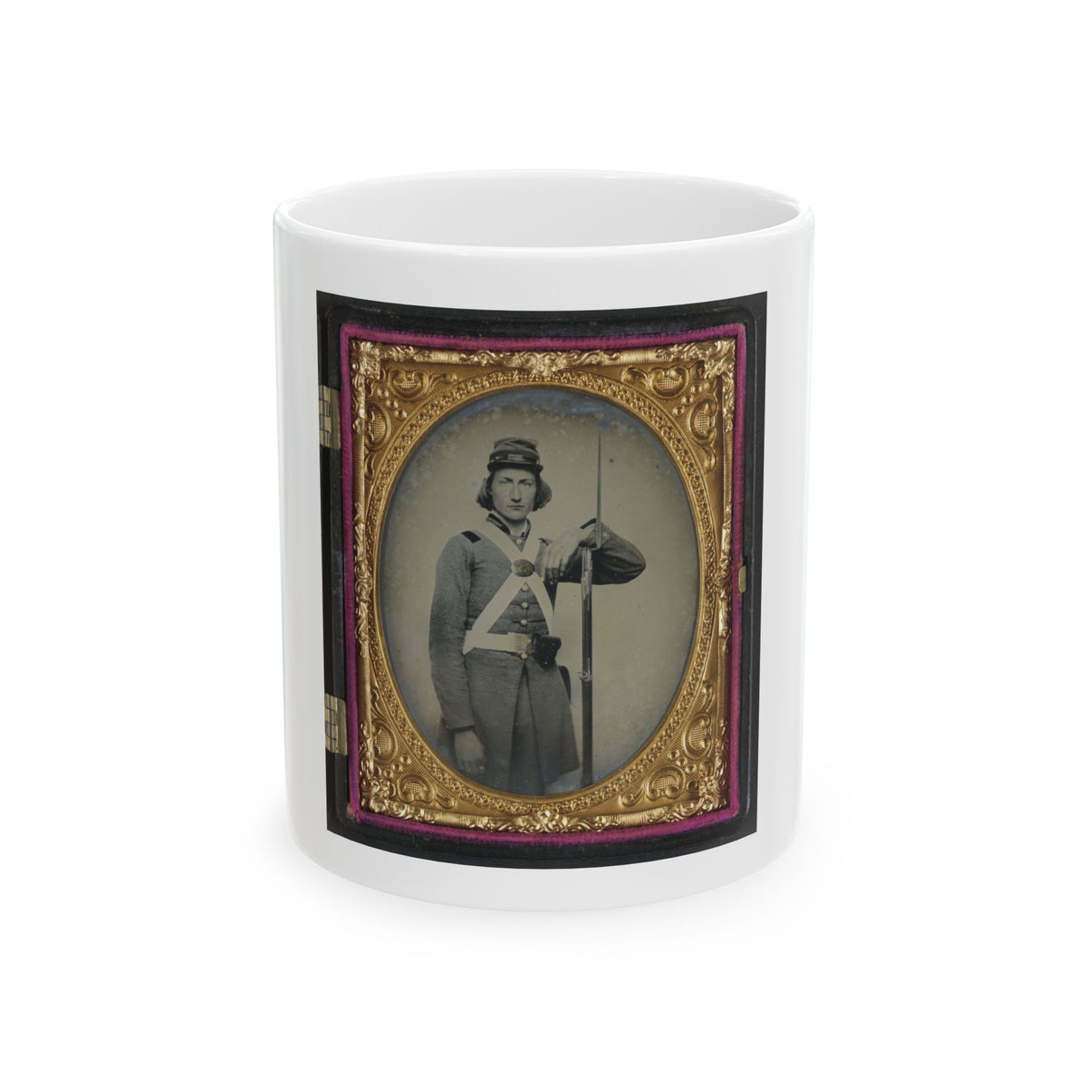 Unidentified Soldier In Confederate Virginia Volunteer Uniform With Bayoneted Musket (U.S. Civil War) White Coffee Mug