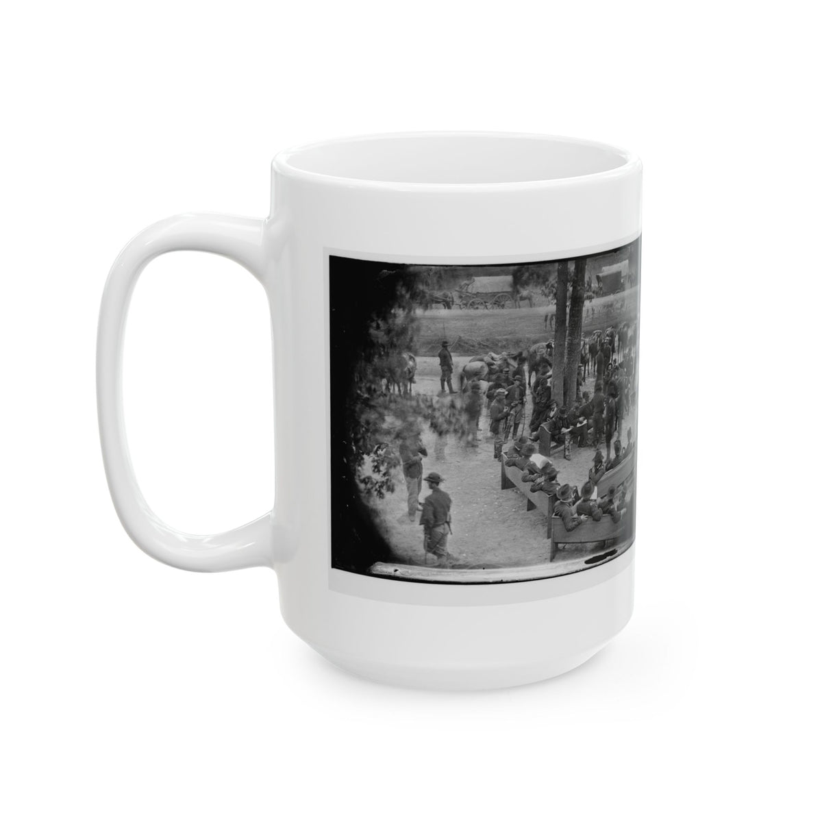 Massaponax Church, Va.  Council Of War   Gen. Ulysses S. Grant (Left End Of Bench Nearest Tree) Writing A Dispatch (U.S. Civil War) White Coffee Mug