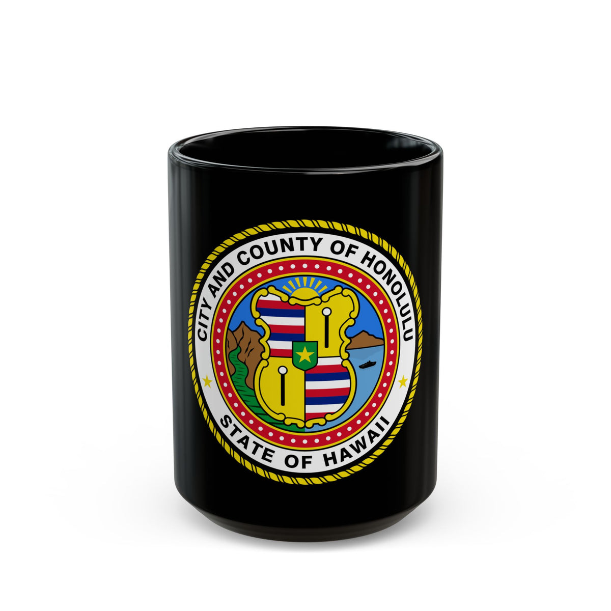 Seal of Honolulu Hawaii - Black Coffee Mug