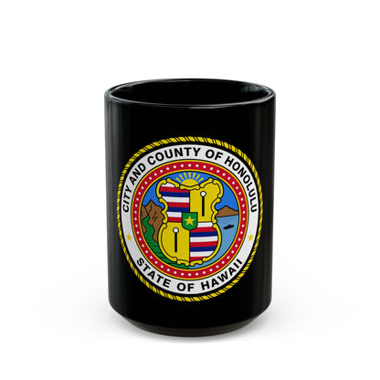 Seal of Honolulu Hawaii - Black Coffee Mug