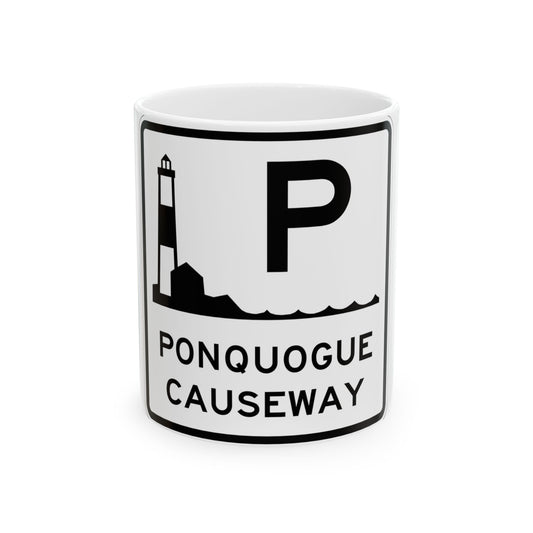 Ponquogue Cswy Shield (New York) (Road Sign) White Coffee Mug