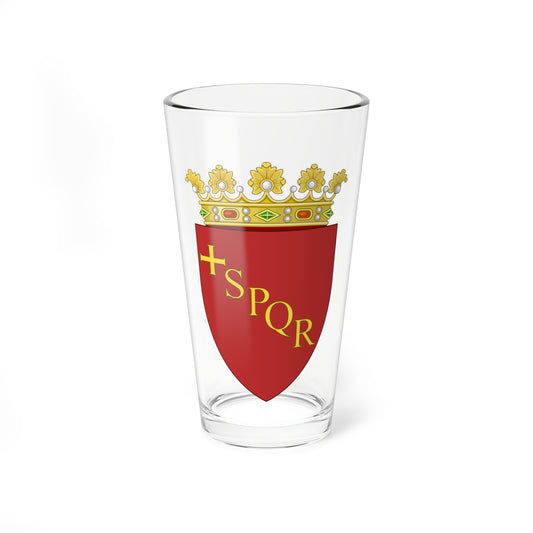Red shield bearing gold SPQR lettering under a gold crown with pearls and fleurons on a white background.