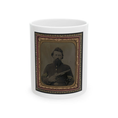 Unidentified Soldier In Union Sergeant's Uniform And U.S. Belt Buckle With Savage Revolver (U.S. Civil War) White Coffee Mug