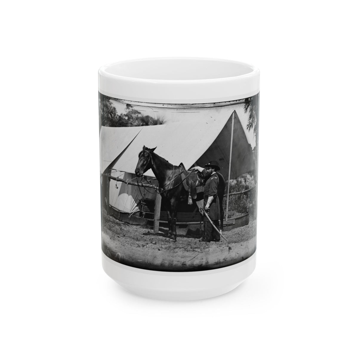 Morris Island, South Carolina. General Quincy A. Gillmore In Front Of His Tent (U.S. Civil War) White Coffee Mug