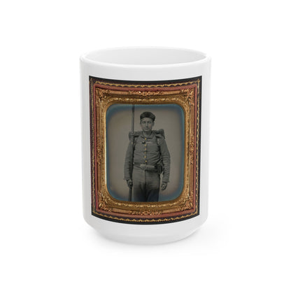 Unidentified Soldier In Ohio Volunteer Militia Uniform With Bedroll And Musket (U.S. Civil War) White Coffee Mug
