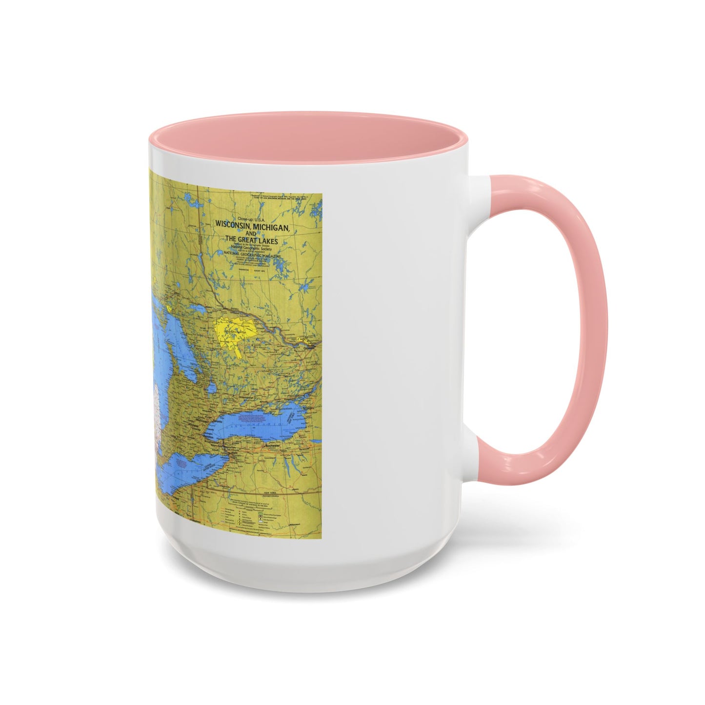 USA - Wisconsin, Michigan ,Great Lakes 1 (1973) (Map) Accent Coffee Mug