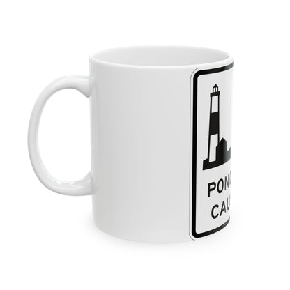 Ponquogue Cswy Shield (New York) (Road Sign) White Coffee Mug