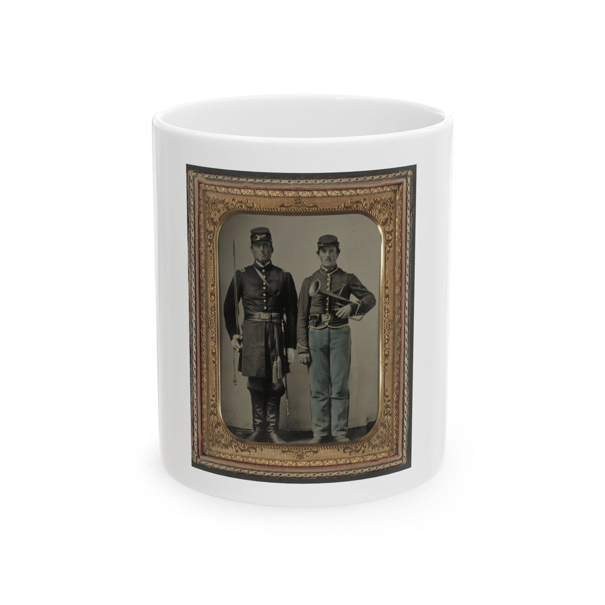 Two Unidentified Soldiers With Sword And Saxhorn (U.S. Civil War) White Coffee Mug