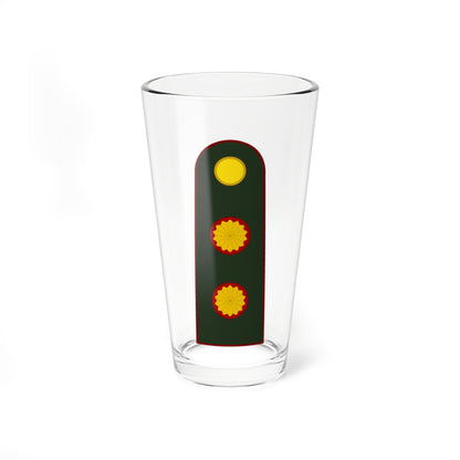 Dark green shoulder board with a red edge, a gold button at the top and two gold stars on red roundels.