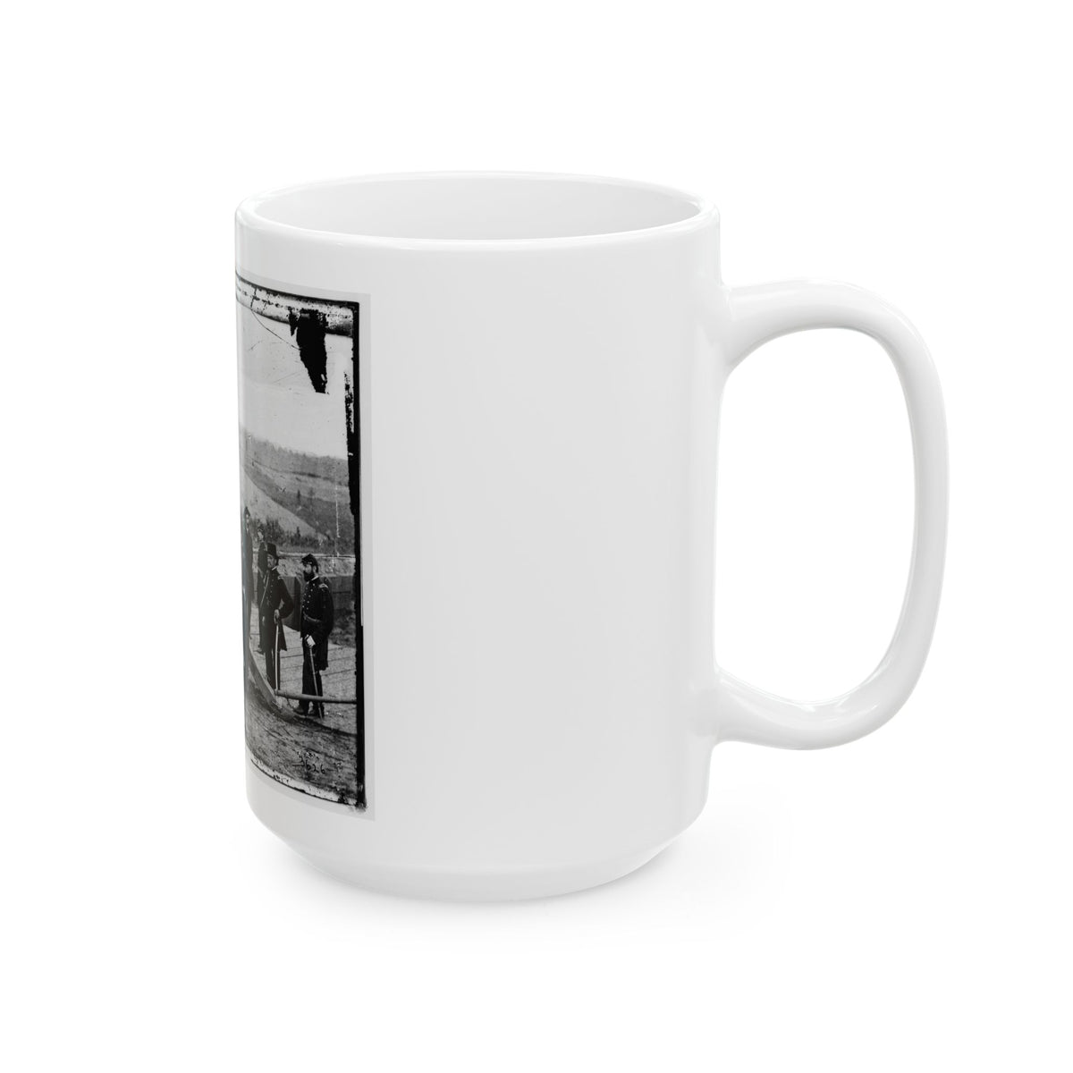 Atlanta, Ga. Gen. William T. Sherman, Leaning On Breach Of Gun, And Staff At Federal Fort No. 7 (U.S. Civil War) White Coffee Mug