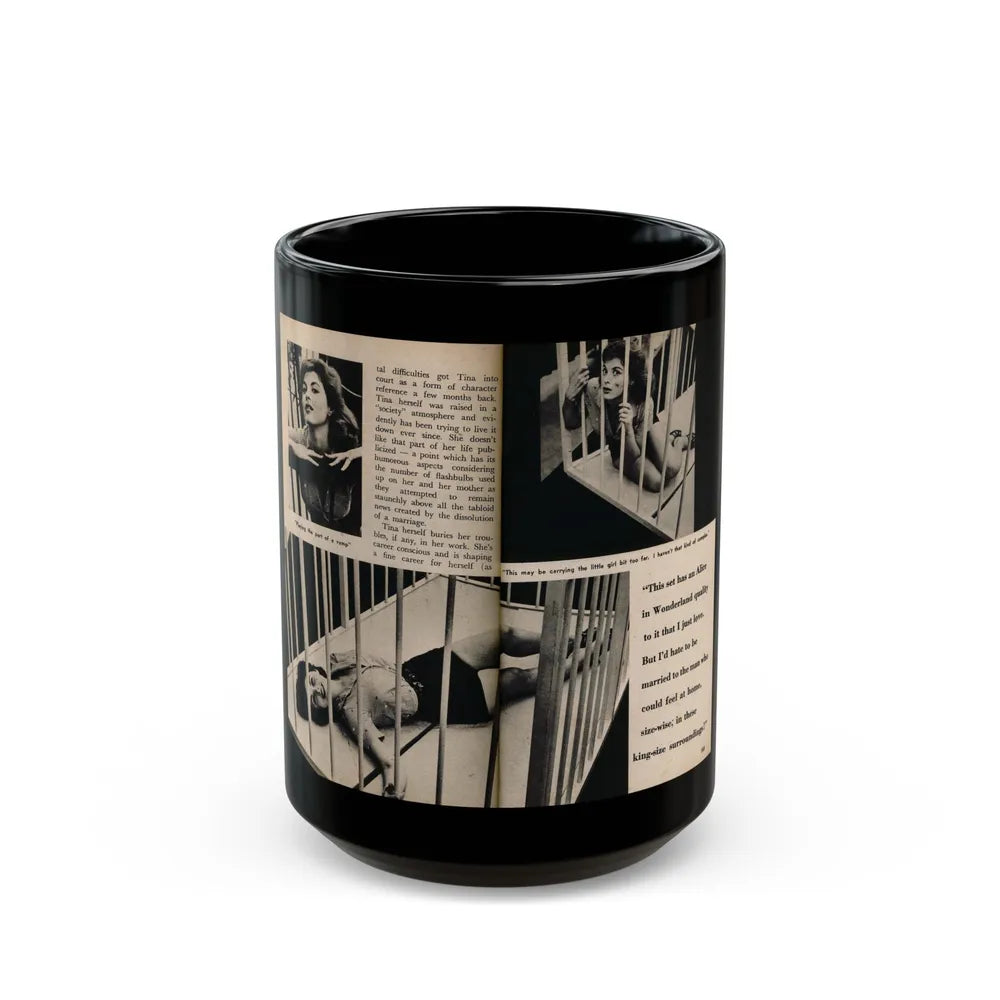 Tina Louise #132 - 2 Pages, 3 B&W Photos, Short Article Cont. & Captions from Foto-rama Digest Mag. May '58 (Vintage Female Icon) Black Coffee Mug-15oz-Go Mug Yourself