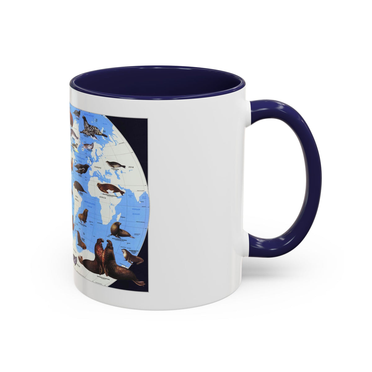 Pinnipeds Around the World (1987) (Map) Accent Coffee Mug