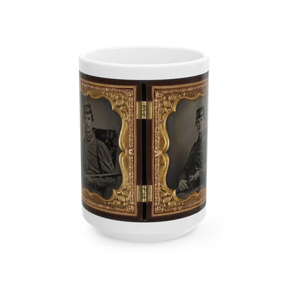 Two Unidentified Soldiers, Probably Brothers, In Union Corporal's And Private's Uniforms With Rifle Muskets And Revolvers (U.S. Civil War) White Coffee Mug