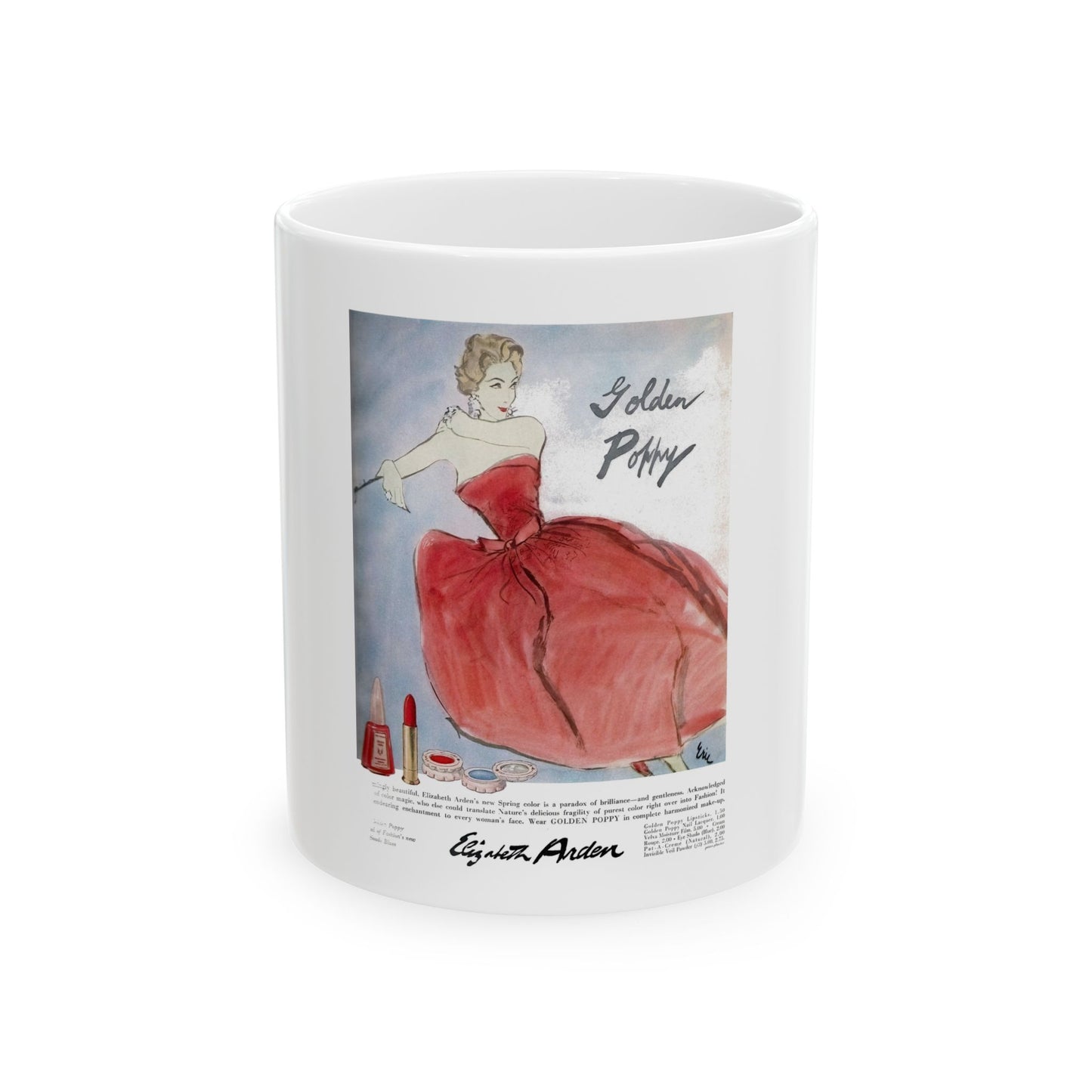 Golden Poppy, Elizabeth Arden advertisement, 1957 - White Coffee Mug