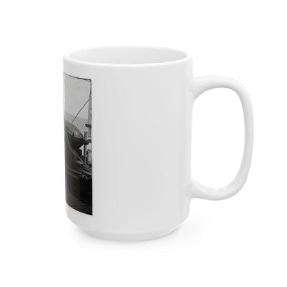 Charleston Harbor, S.C. Rear Admiral John A. Dahlgren Standing By A Dahlgren Gun On Deck Of U.S.S. Pawnee (U.S. Civil War) White Coffee Mug