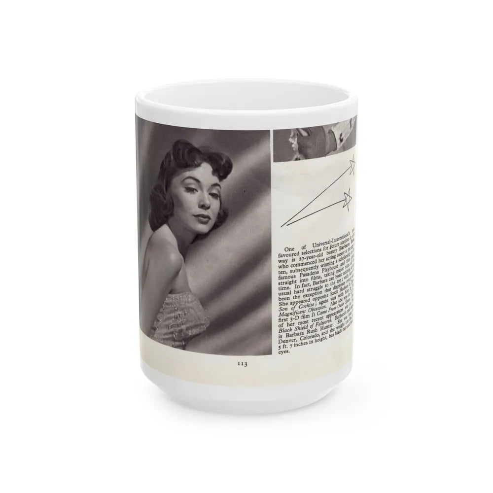 Barbara Rush #278 - 5.25x7.25 B&W Magazine Page Clipping Glamour Photo & Caption (Vintage Female Icon) White Coffee Mug-15oz-Go Mug Yourself