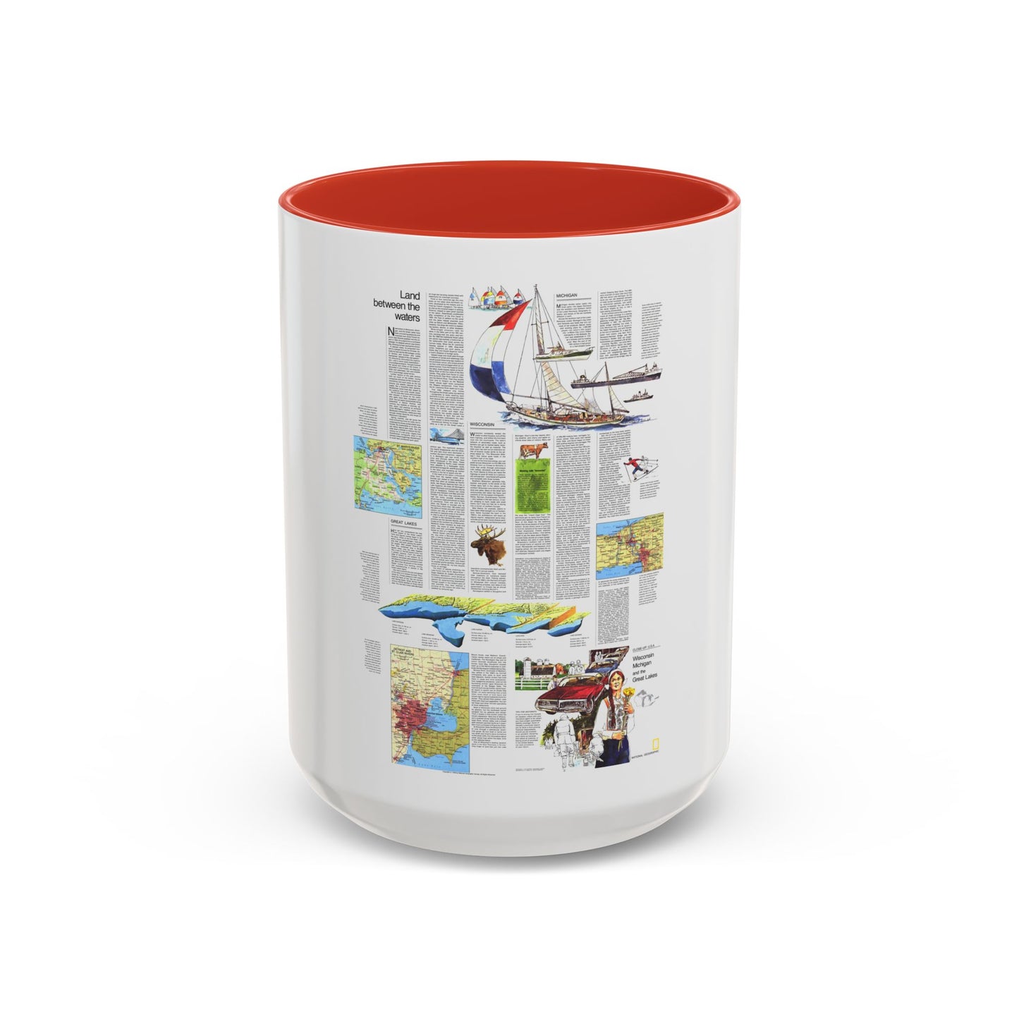 USA - Wisconsin, Michigan ,Great Lakes 2 (1973) (Map) Accent Coffee Mug