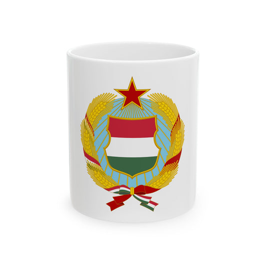 Gold wheat wreath emblem with a red star on top and a red, white and green tricolour shield at its centre.