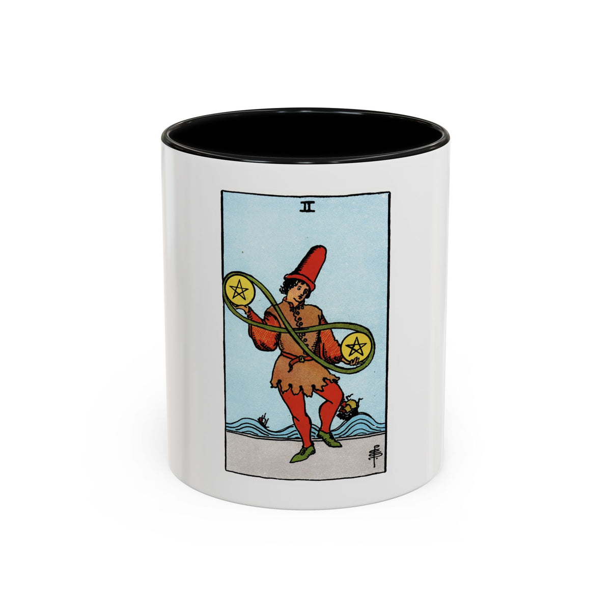 The 2 of Pentacles (Tarot Card) Accent Coffee Mug