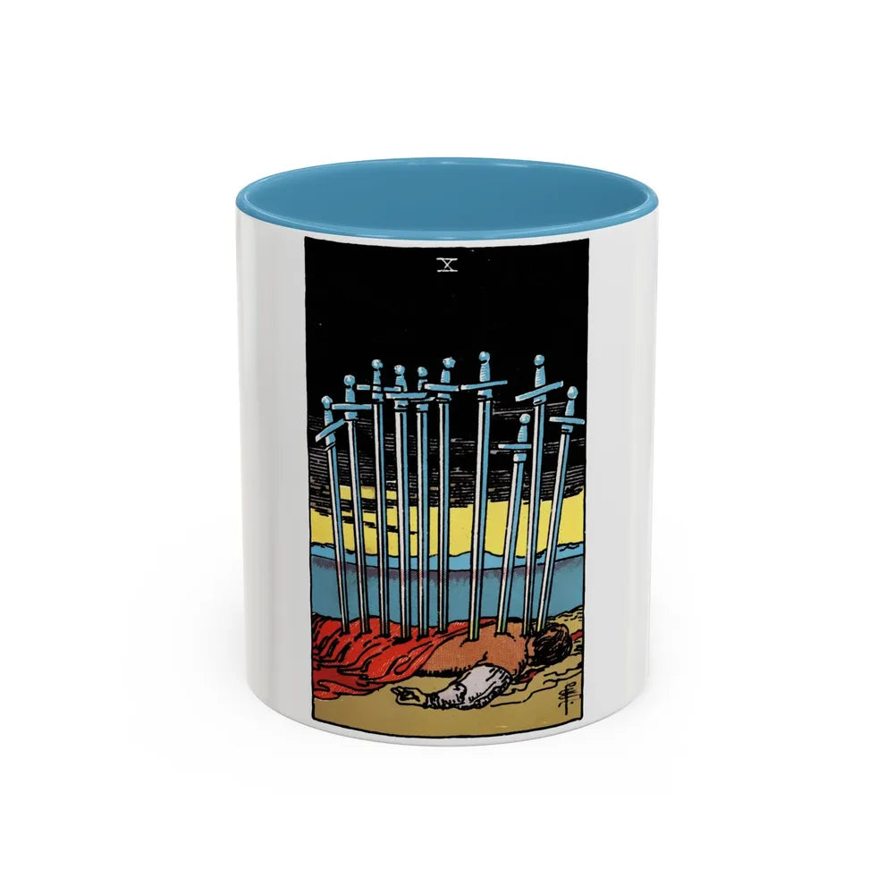 The 10 of Swords (Tarot Card) Accent Coffee Mug-11oz-Light Blue-Go Mug Yourself