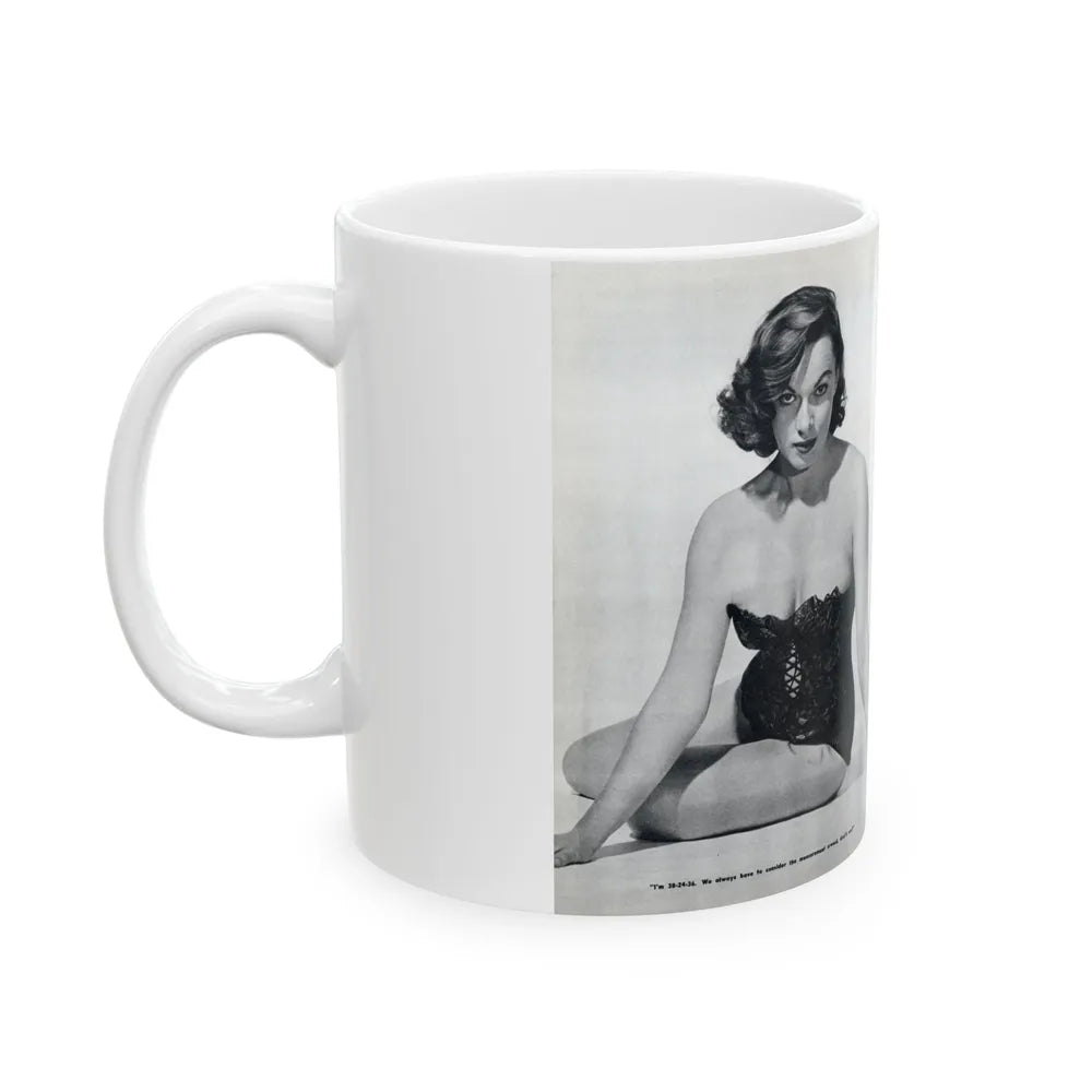 Dawn Richard #38 - [Pages 24 & 25] Including Pages 3 & 4 of 6 with, 4 Photos B&W & Caption from Bachelor Mag. Nov. '57 (Vintage Female Icon) White Coffee Mug-Go Mug Yourself