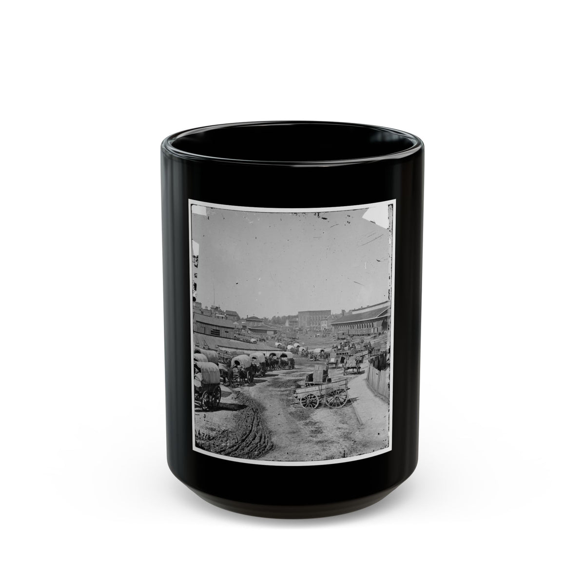 Atlanta, Georgia. Federal Army Wagons Railroad Depot (U.S. Civil War) Black Coffee Mug