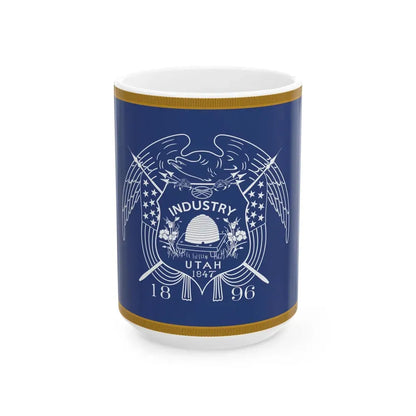 1911-1913 Utahs First Official State flag (United States) White Coffee Mug 15oz - Go Mug Yourself