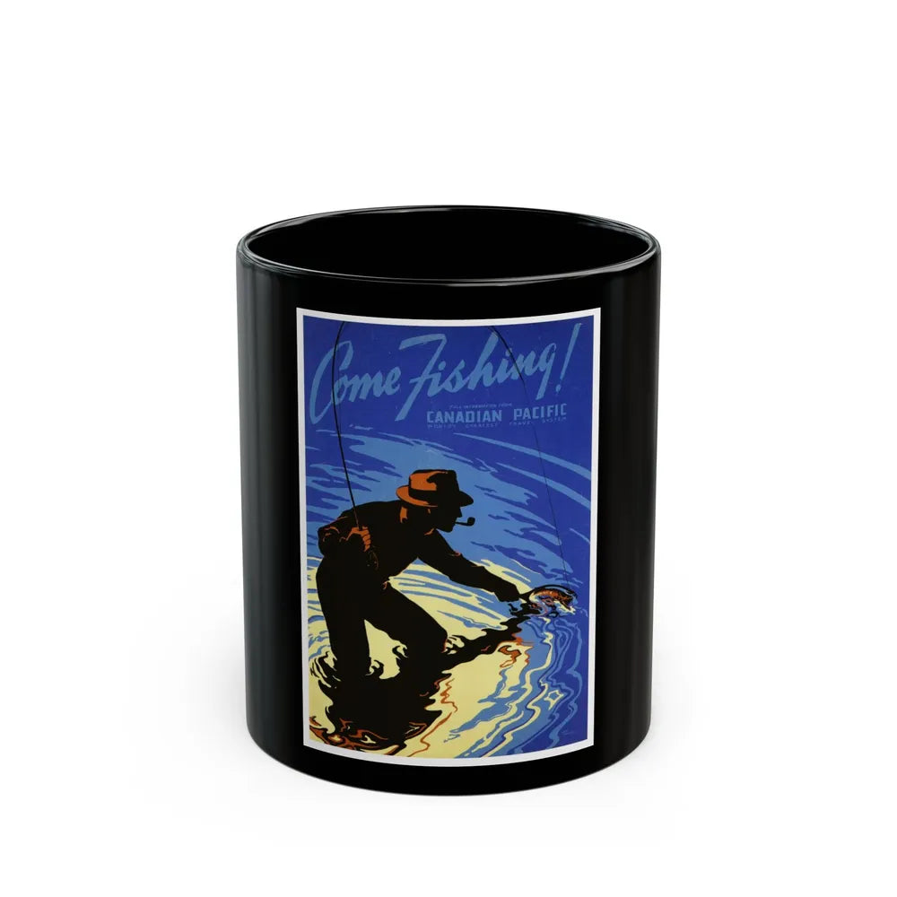 Come Fishing via the CP Travel System, 1939 - Black Coffee Mug-11oz-Go Mug Yourself