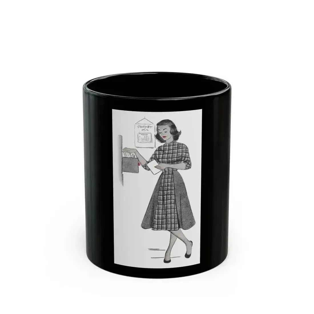 1951 illustration 1 For a dress pattern article in Woman magazine - Black Coffee Mug 11oz - Go Mug Yourself