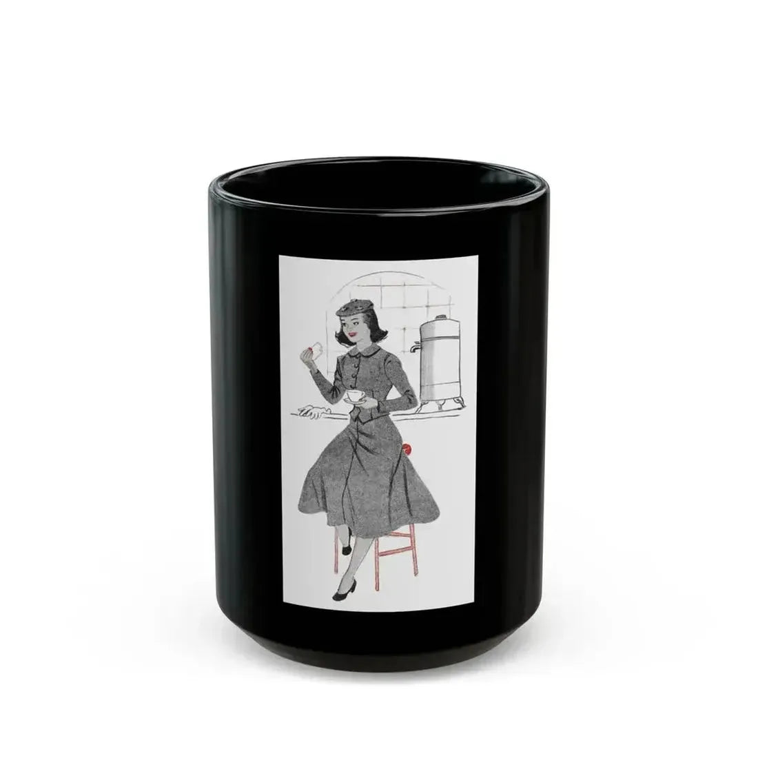 1951 illustration 2 For a dress pattern article in Woman magazine - Black Coffee Mug 15oz - Go Mug Yourself