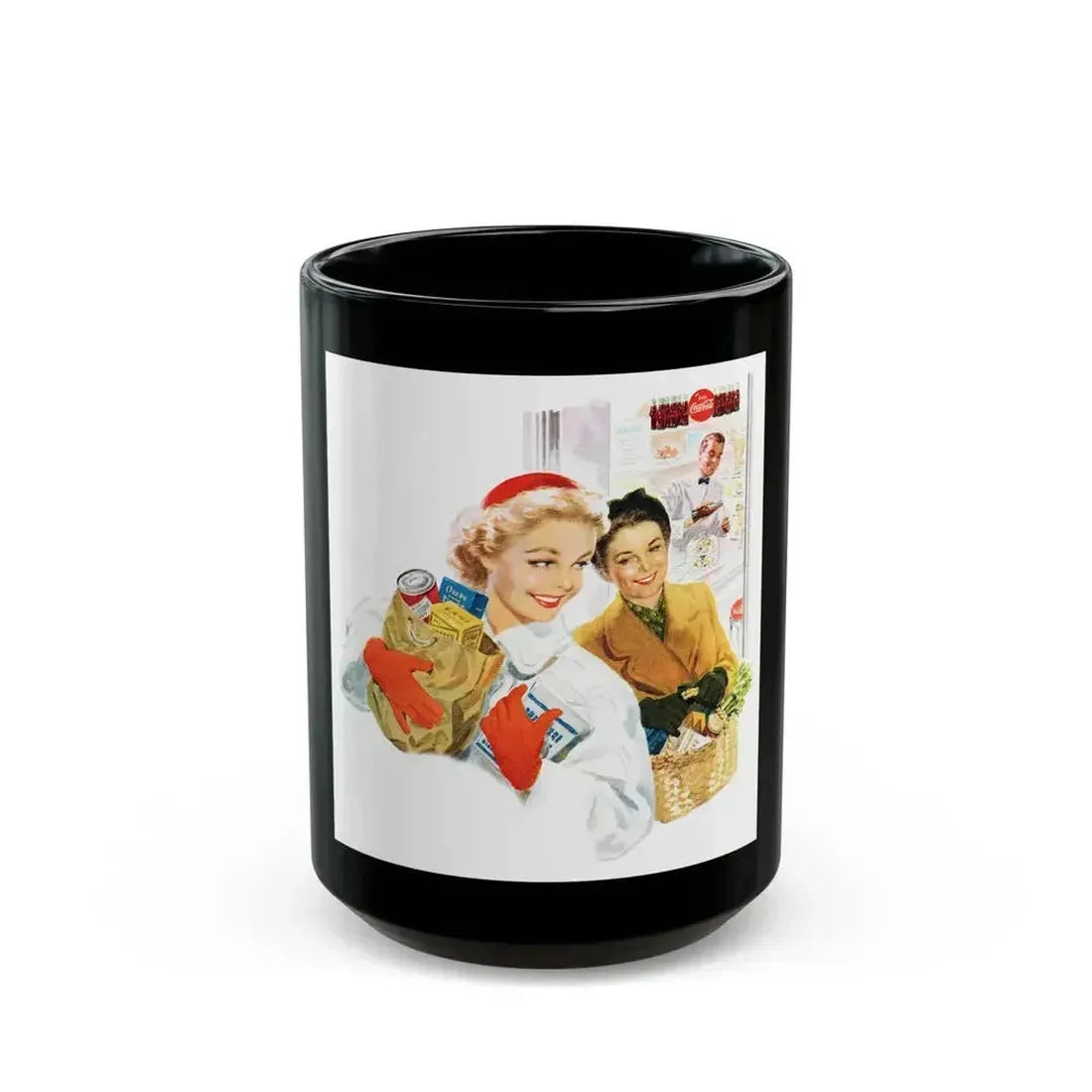 1954 illustration for Coca Cola - Black Coffee Mug 15oz - Go Mug Yourself